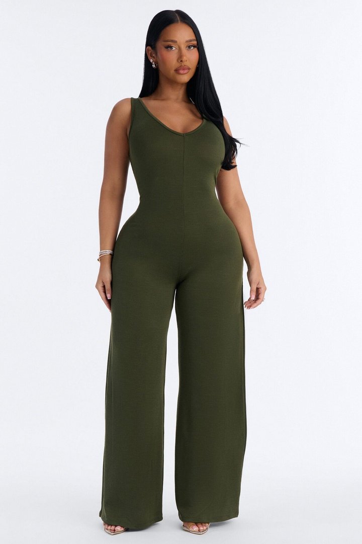 Making My Way Ribbed Jumpsuit - Olive