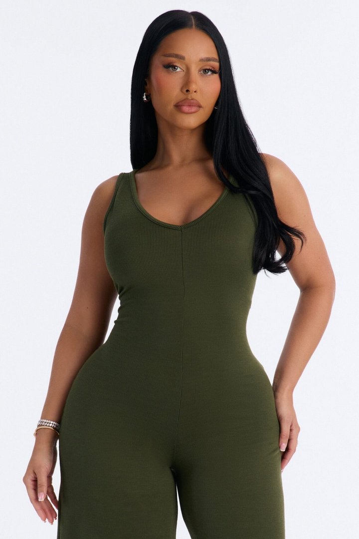 Making My Way Ribbed Jumpsuit - Olive