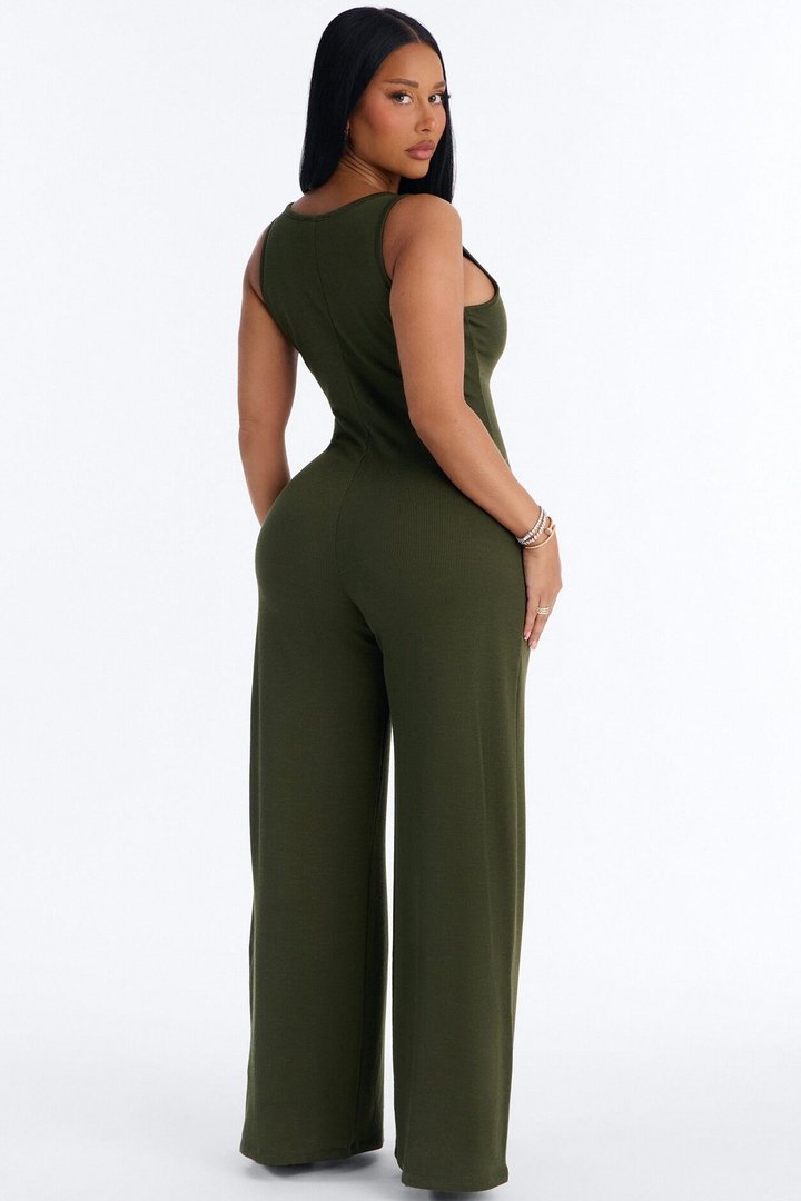 Making My Way Ribbed Jumpsuit - Olive