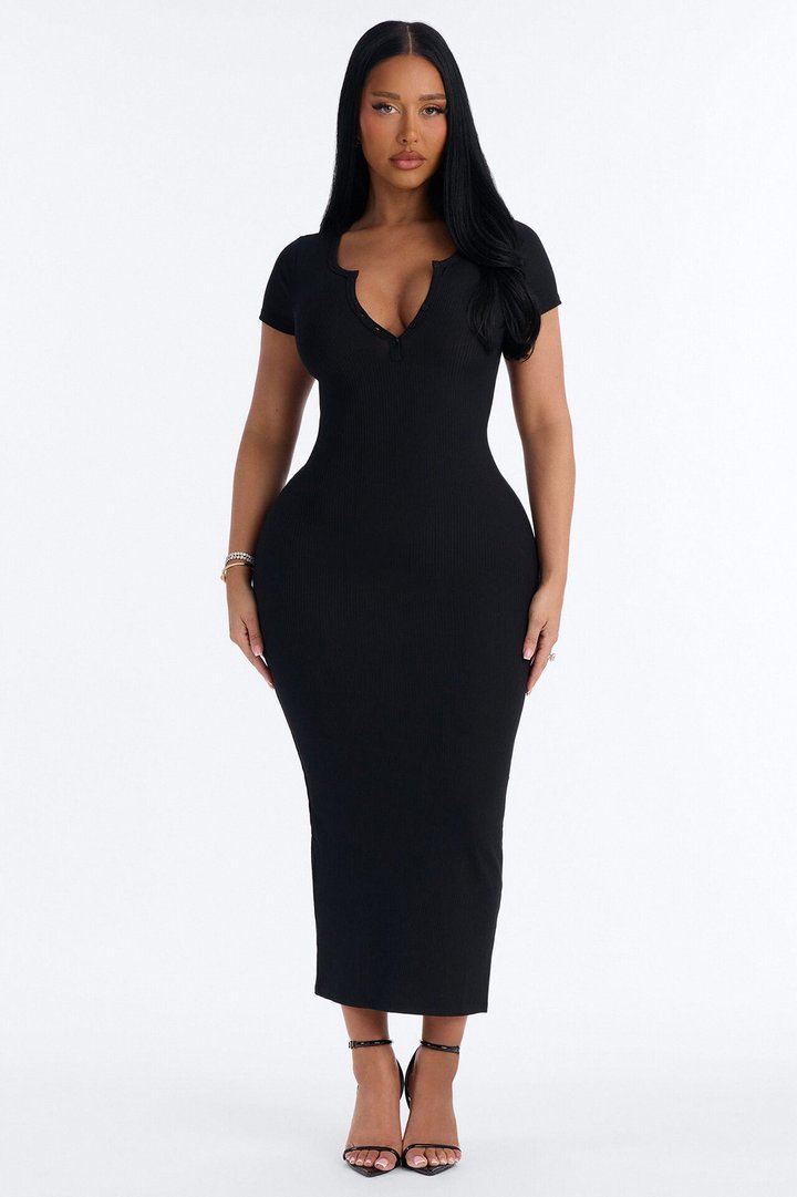 Madison Short Sleeve Midi Dresses - Black