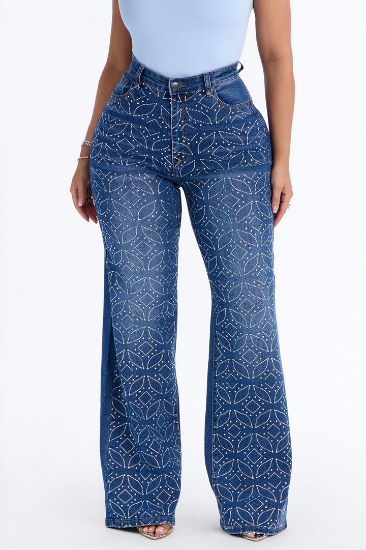 Austin Embellished High Rise Stretch Jeans - Medium Wash