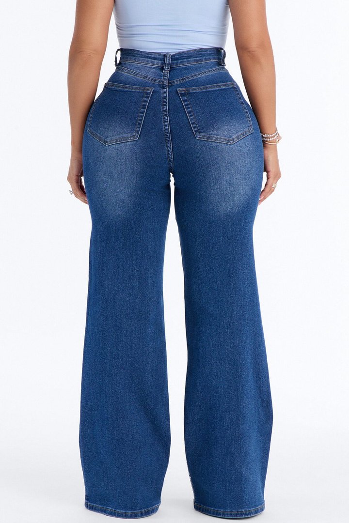 Austin Embellished High Rise Stretch Jeans - Medium Wash