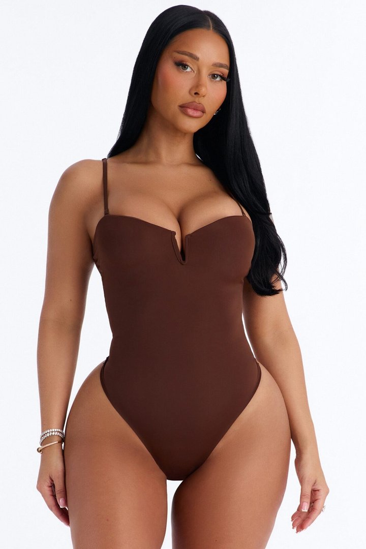 Taylor Sweetheart Padded U-Wire Sleeveless Bodysuit - Brown