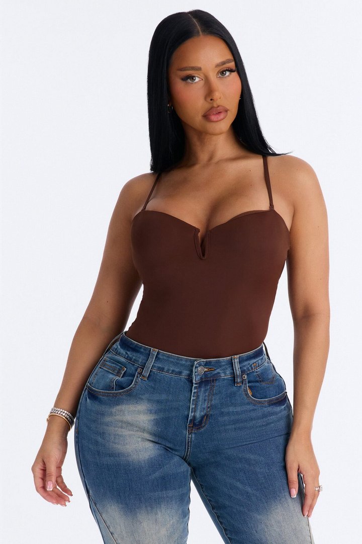 Taylor Sweetheart Padded U-Wire Sleeveless Bodysuit - Brown