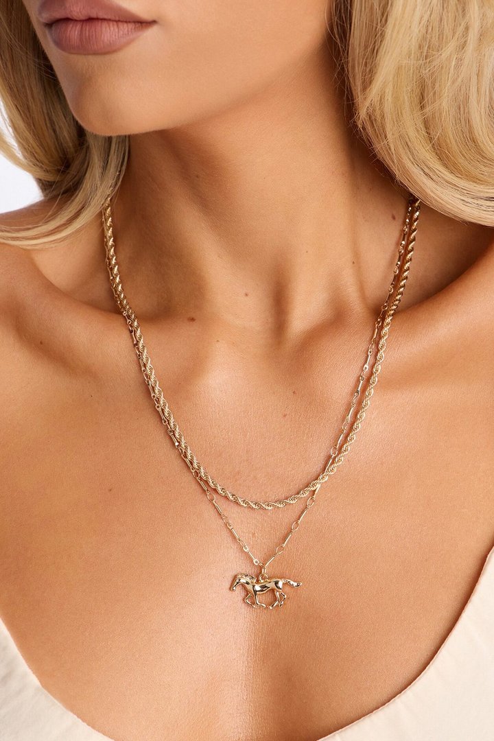 Ride A Horse Pendant Necklace - Gold
