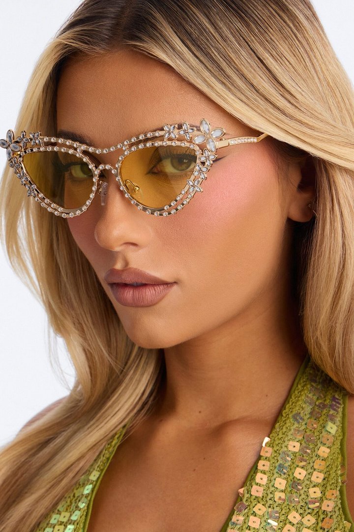 Poppy Rhinestone Sunglasses - Gold/Yellow