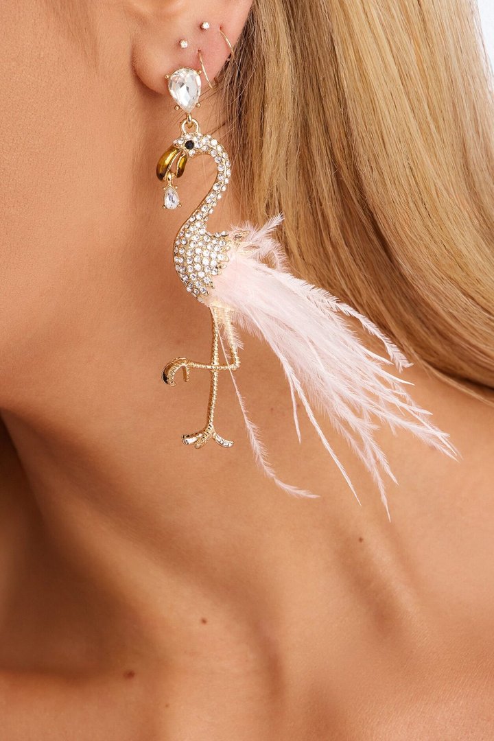 Nothing Like It Flamingo Drop Earrings - Gold/Pink
