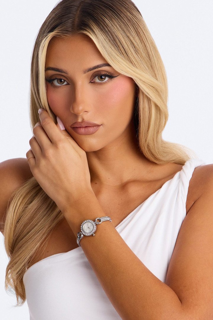 Don't Waste My Time Rhinestone Watch - Silver