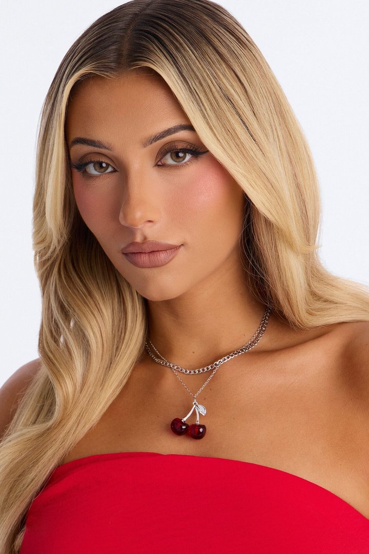 Pick Me Cherry Layered Necklace - Silver/Red