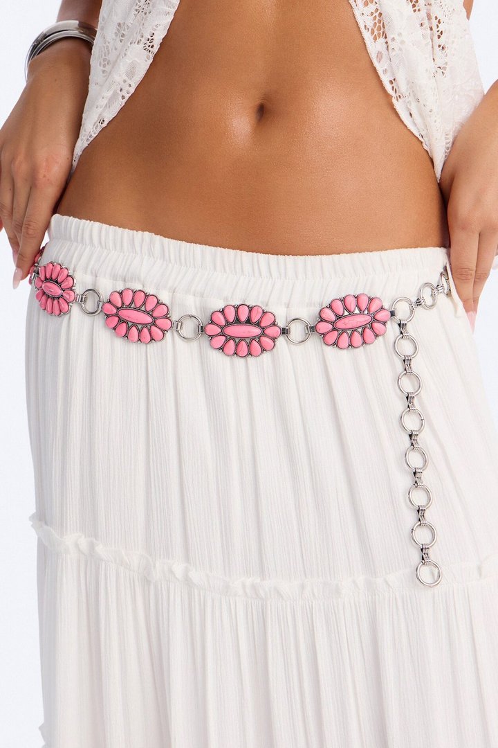 Bring Me Flowers Stone Chain Belt - Pink/combo