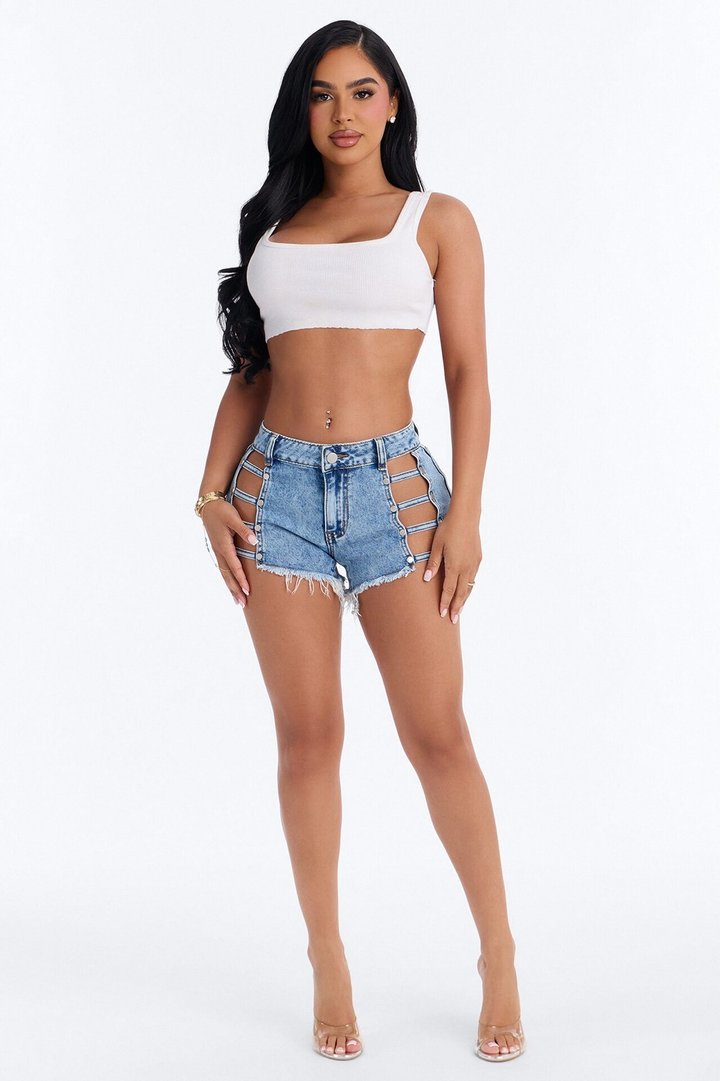 Little Tease Low Rise Denim Shorts - Medium Wash