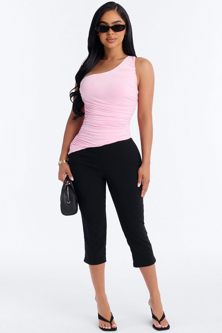 Khelani Asymmetrical Ruched One Shoulder Top - Pink
