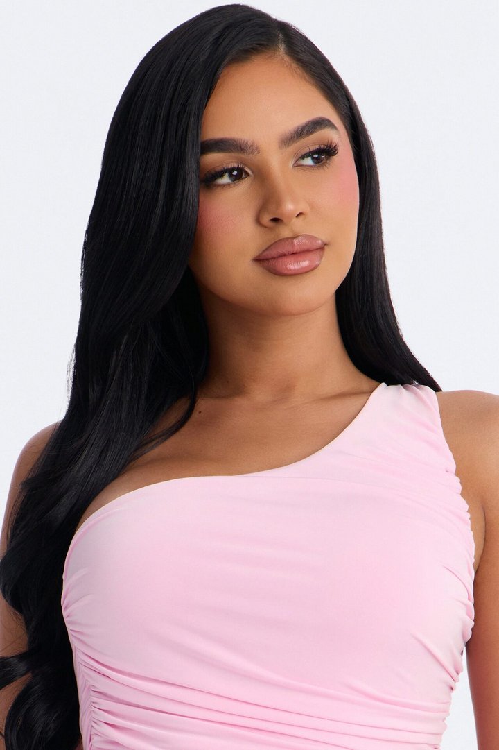 Khelani Asymmetrical Ruched One Shoulder Top - Pink
