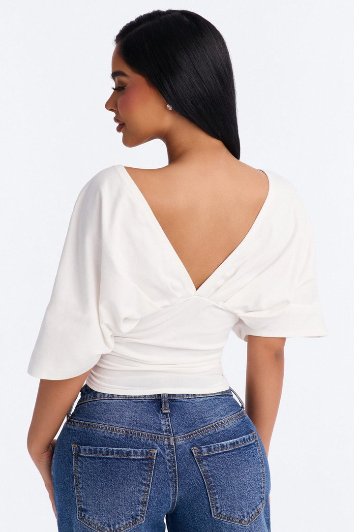 Taylor Cinched Waist Ruched Short Sleeve Top - White