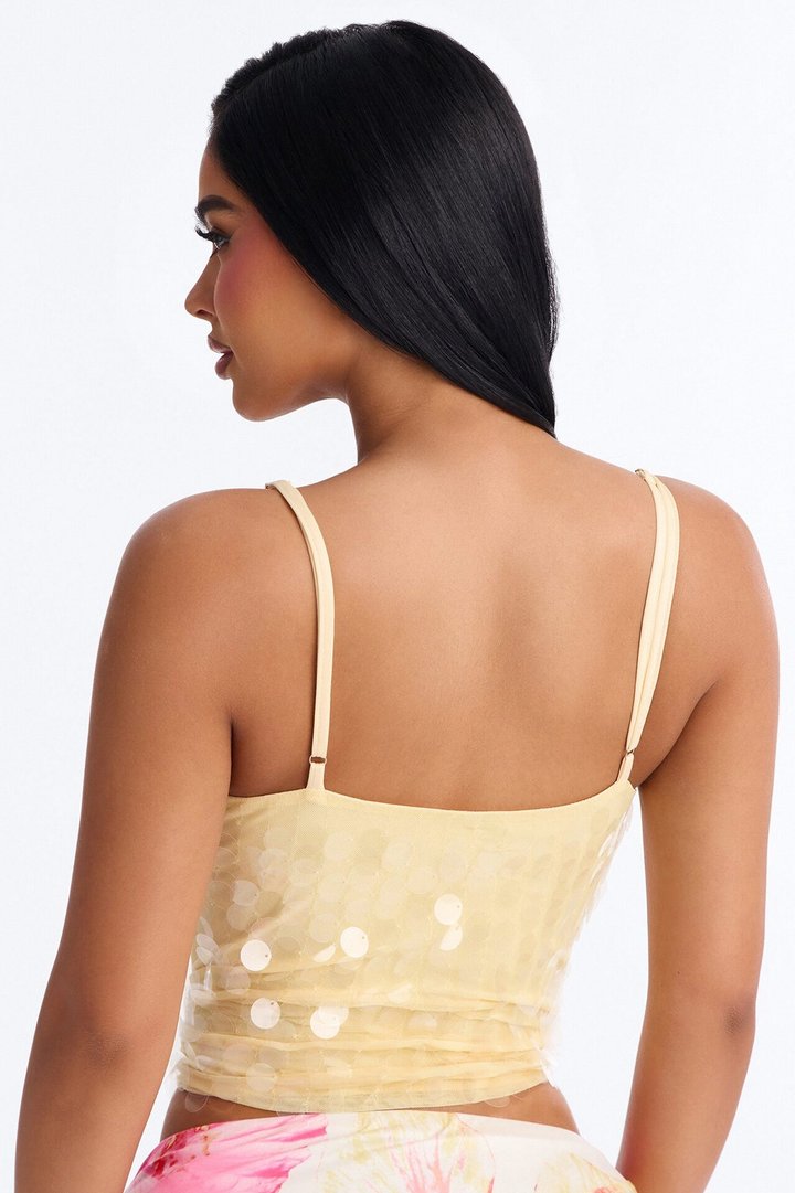 Summering Sequin V-Neck Halter Top - Butter Yellow