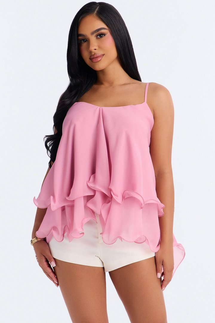 Nadia Ruffle Extreme Ruffle Cami Top - Light Pink