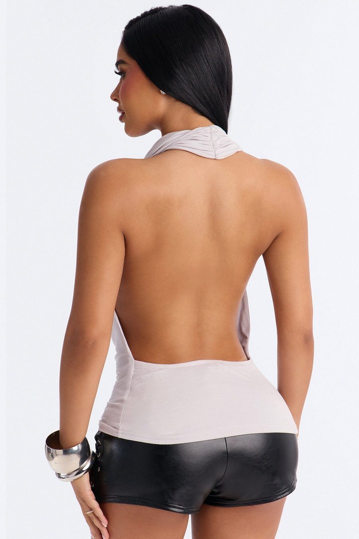 Amaya Cowl Neck Halter Top - Grey