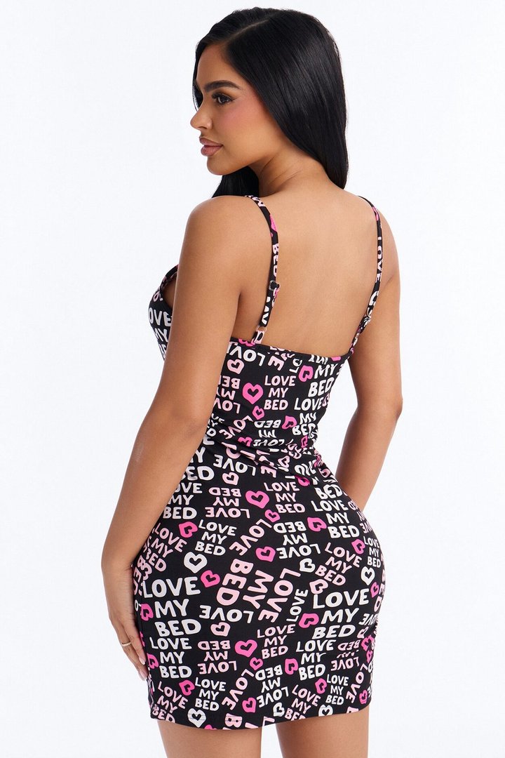 Sleepy Girl Vibes PJ Sleep Dress - Black/Pink