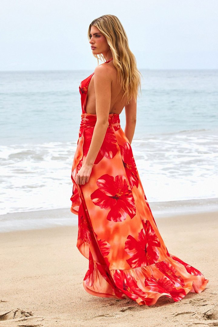 Vacay Crush Halter Maxi Dress - Orange/combo