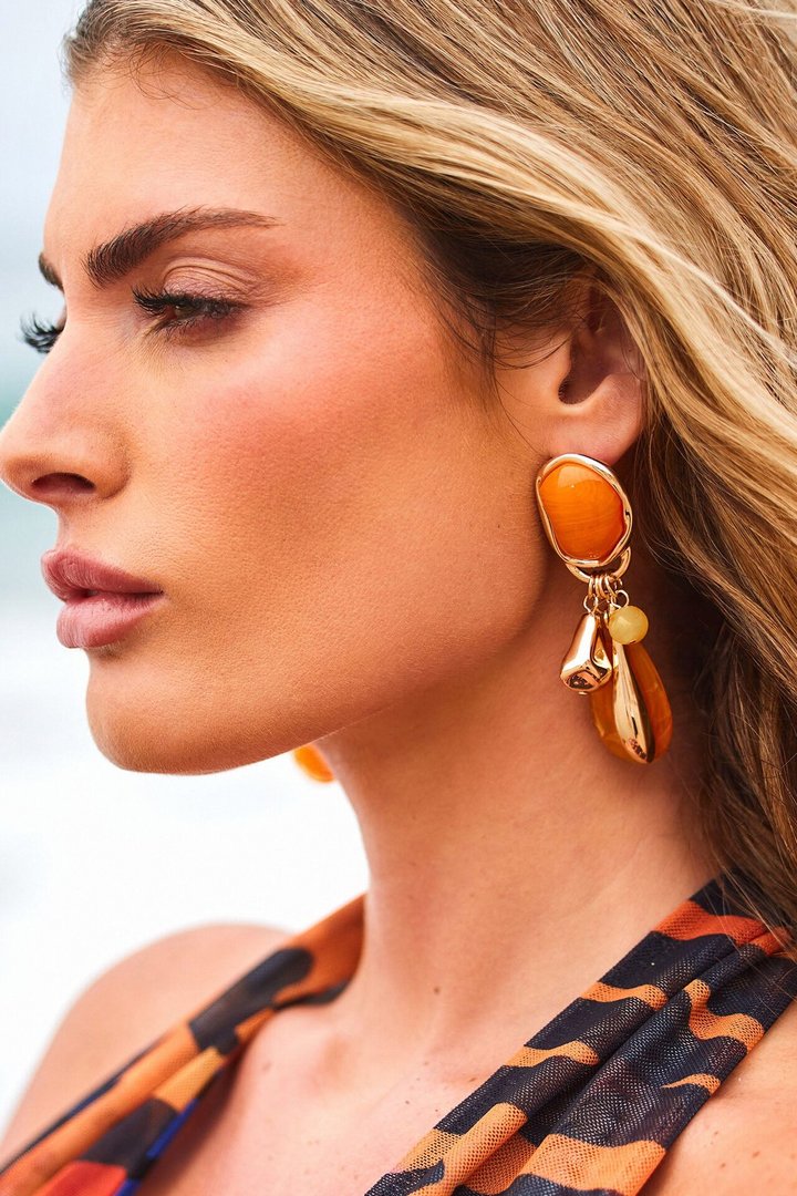 Seaside Spritz Jeweled Earrings - Gold/Orange