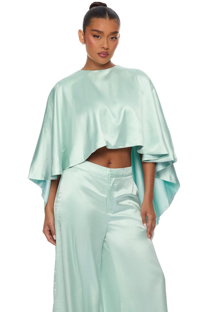 Zarah Draped Satin Pant Set - Mint