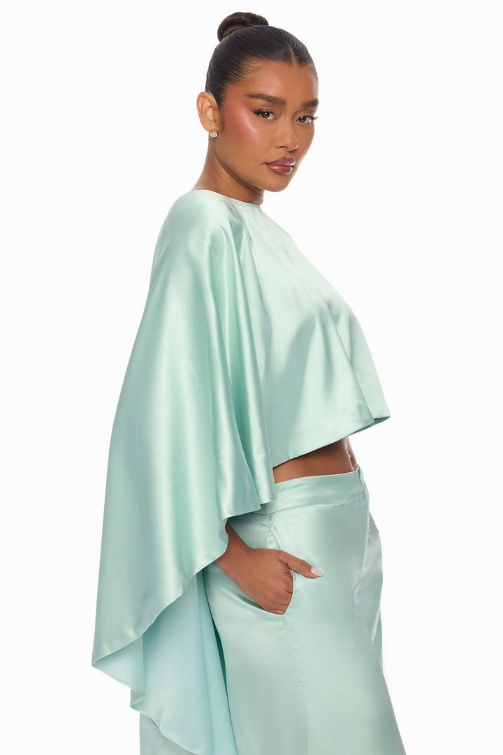 Zarah Draped Satin Pant Set - Mint