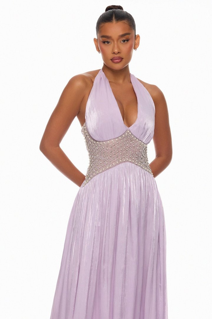 Rhiannon Embellished Halter Maxi Dress - Lavender
