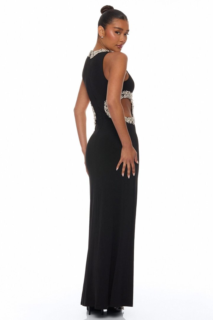 Kaylea Cut Out Rhinestone Maxi Dress - Black