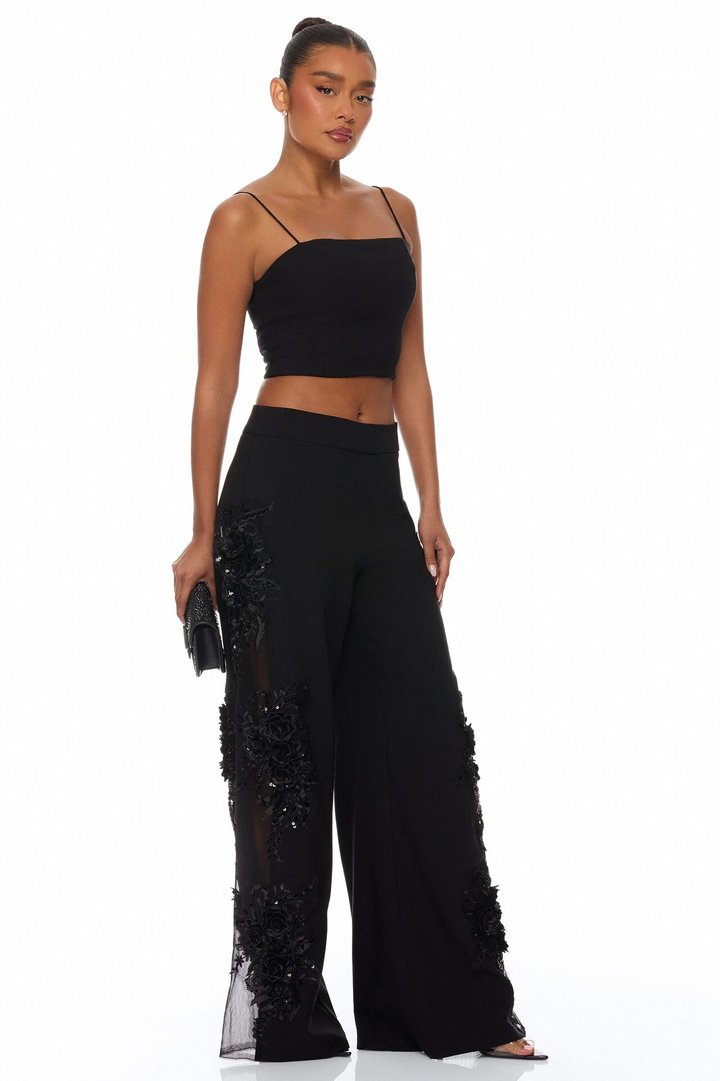 Sweet Serenity Embroidered Pant Set - Black