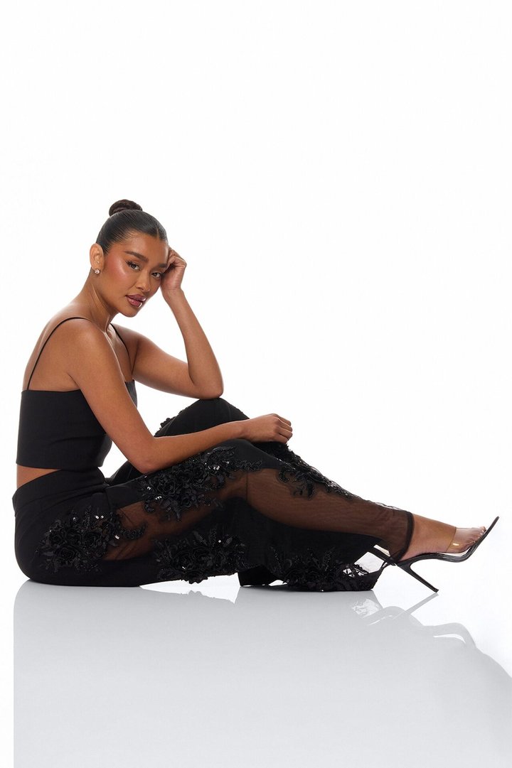 Sweet Serenity Embroidered Pant Set - Black