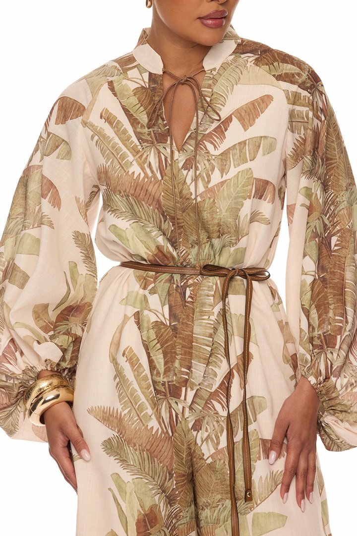 Zinnia Balloon Sleeve Linen Jumpsuit - Sand/combo