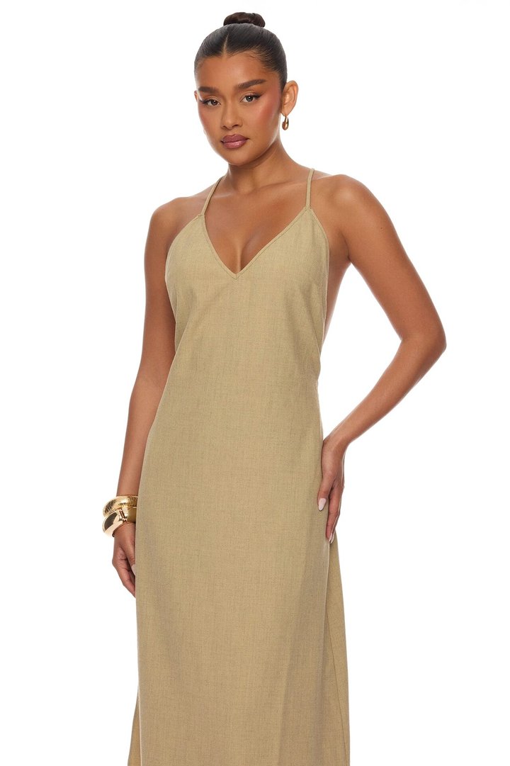 Zelara Beaded Backless Maxi Dress - Khaki