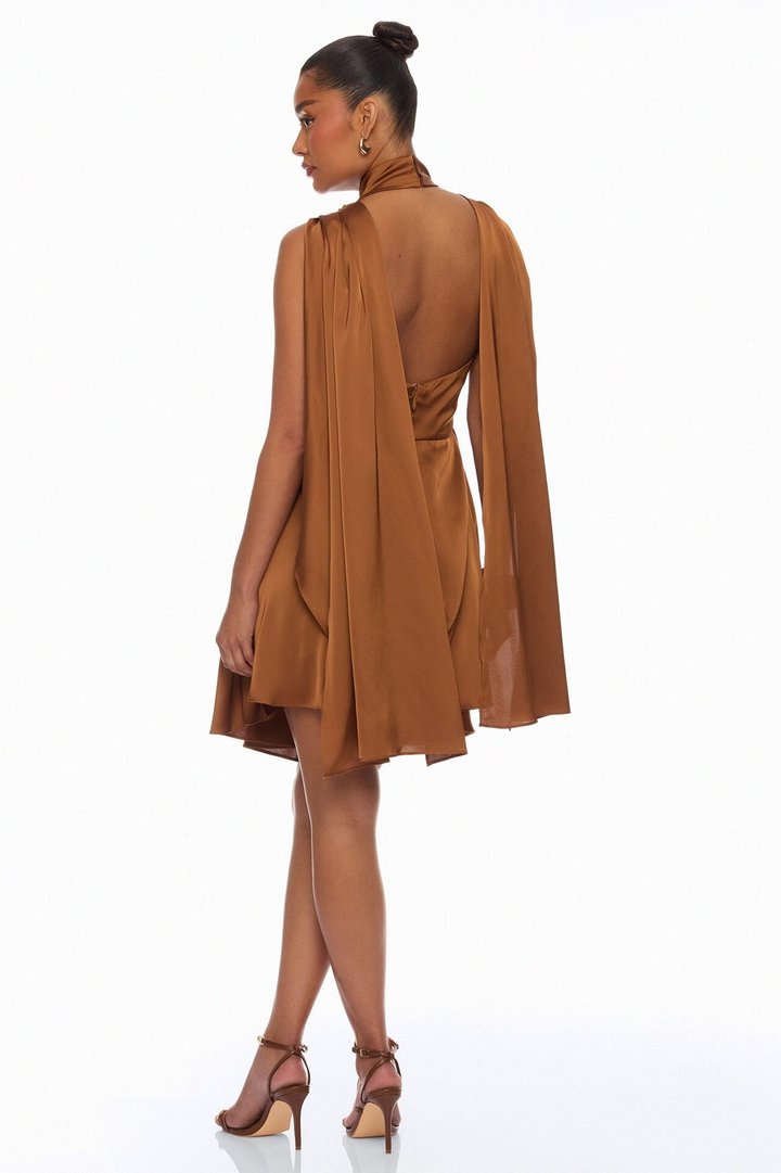 Rachelle Draped Satin Mini Dress - Mocha