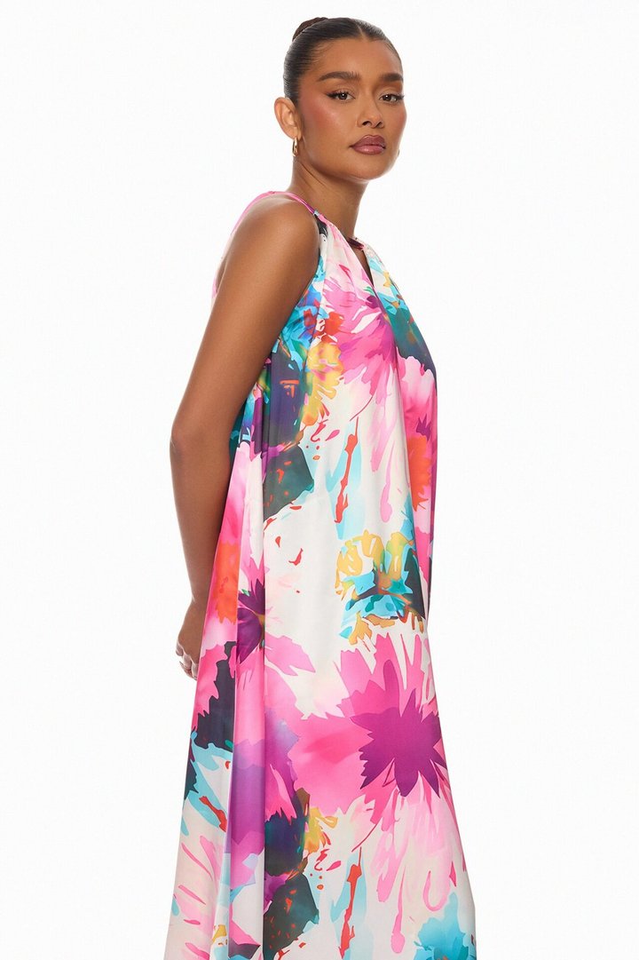 Trinity Kaftan Satin Maxi Dress - Pink/combo