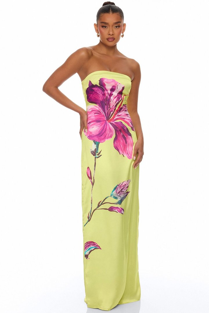 Raelynne Strapless Satin Maxi Dress - Lime