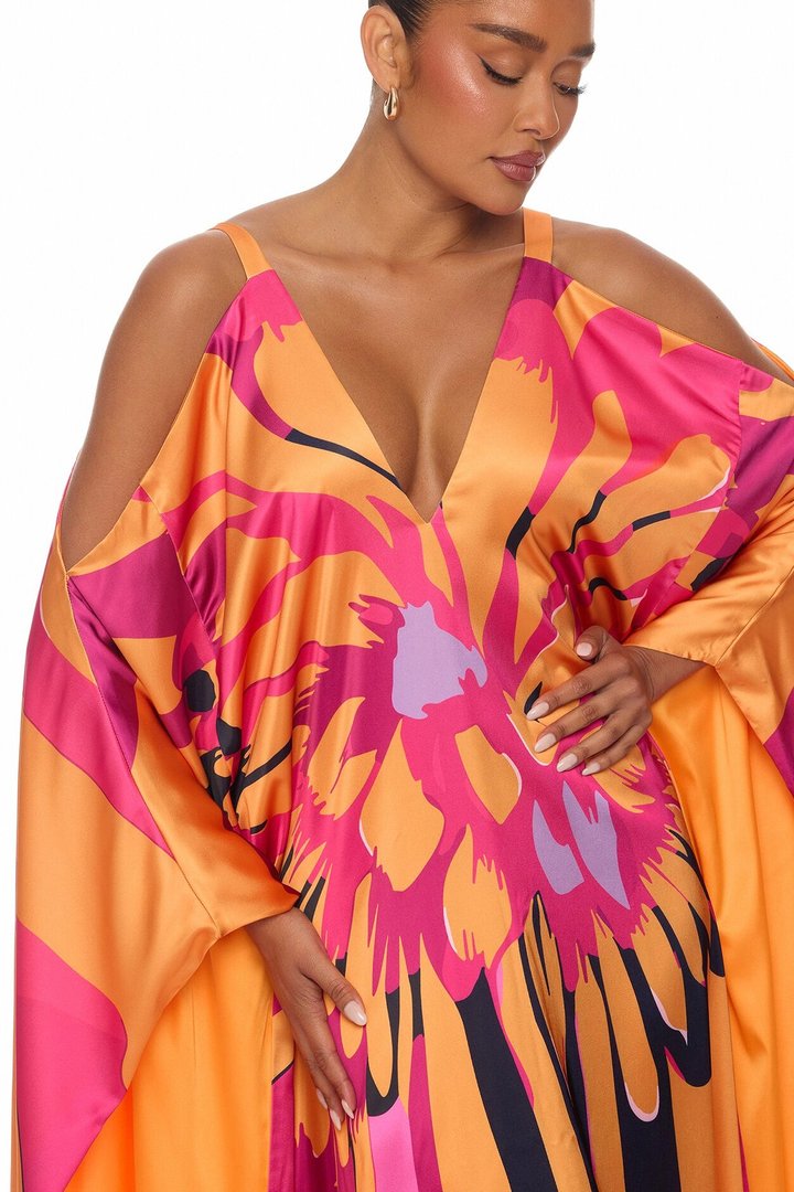 Resort And Repeat Satin Kaftan Dress - Orange/combo