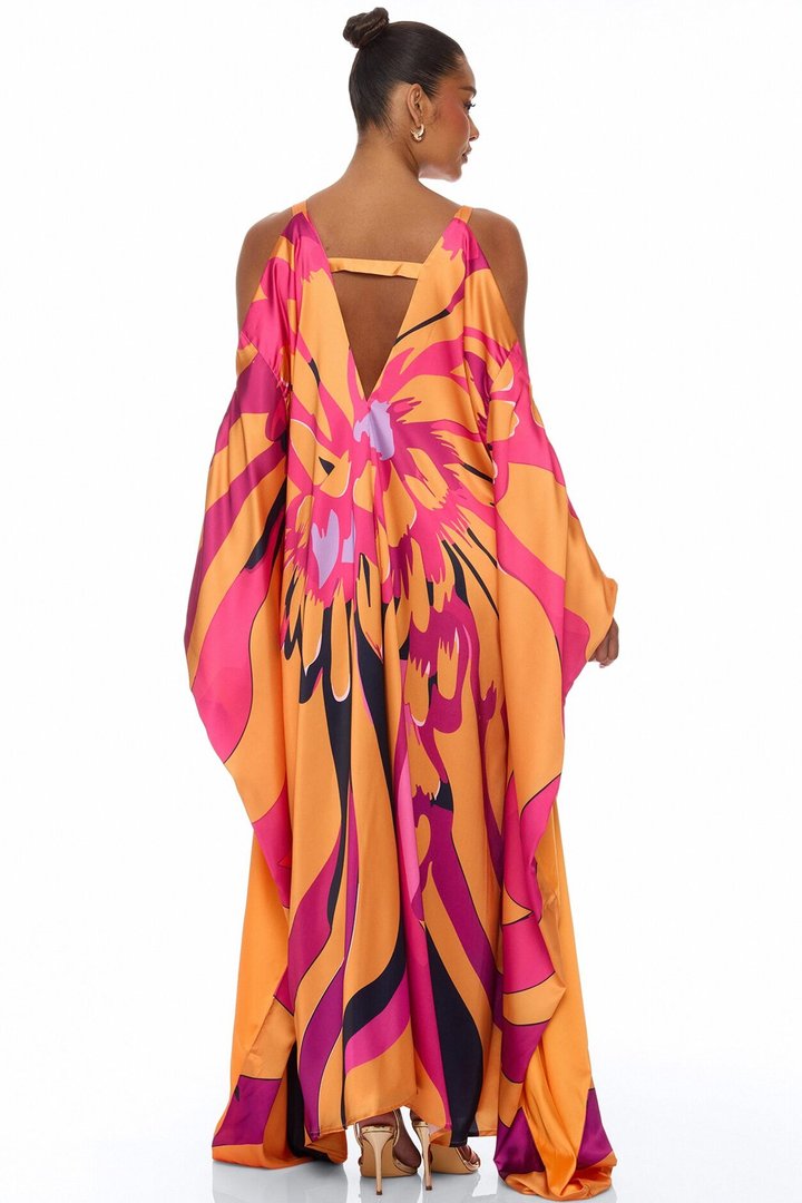 Resort And Repeat Satin Kaftan Dress - Orange/combo