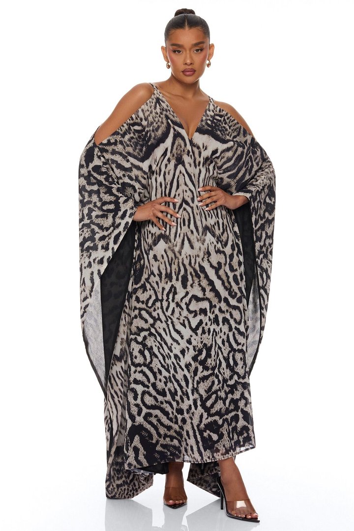 Resort And Repeat Chiffon Kaftan Dress - Grey/combo