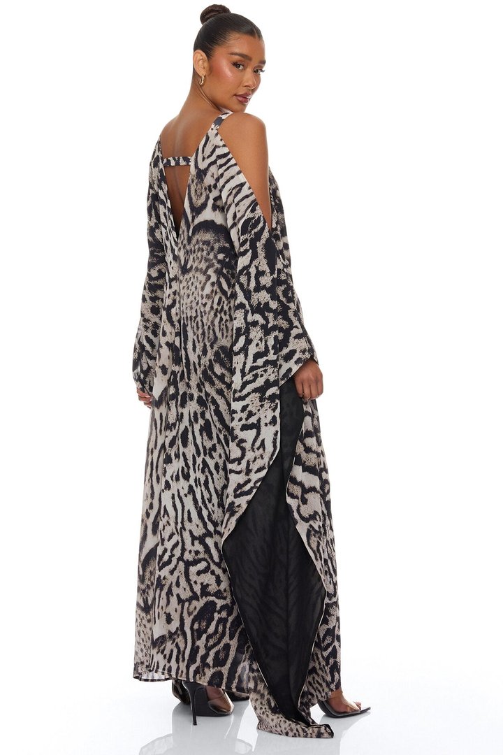 Resort And Repeat Chiffon Kaftan Dress - Grey/combo