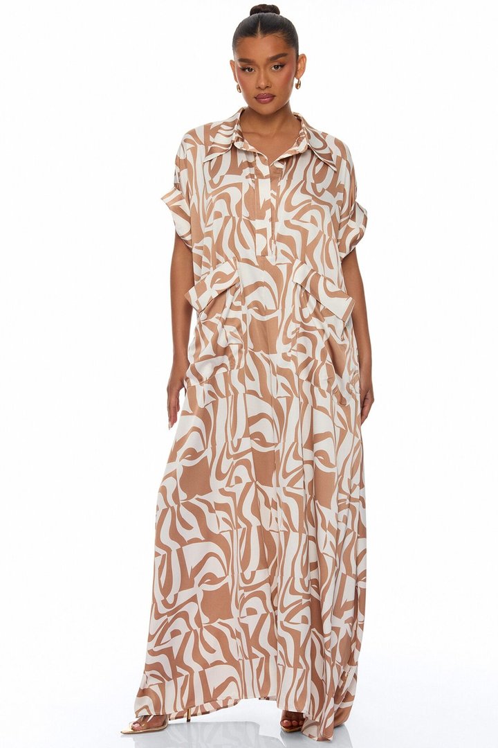 Keep It Causal Wide Leg Satin Jumpsuit - Taupe/combo