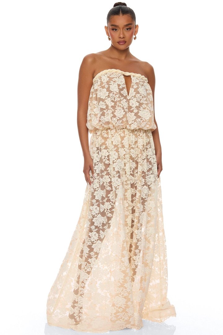 Faye Strapless Lace Maxi Dress - Cream