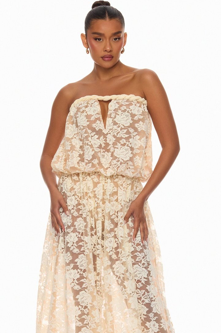 Faye Strapless Lace Maxi Dress - Cream