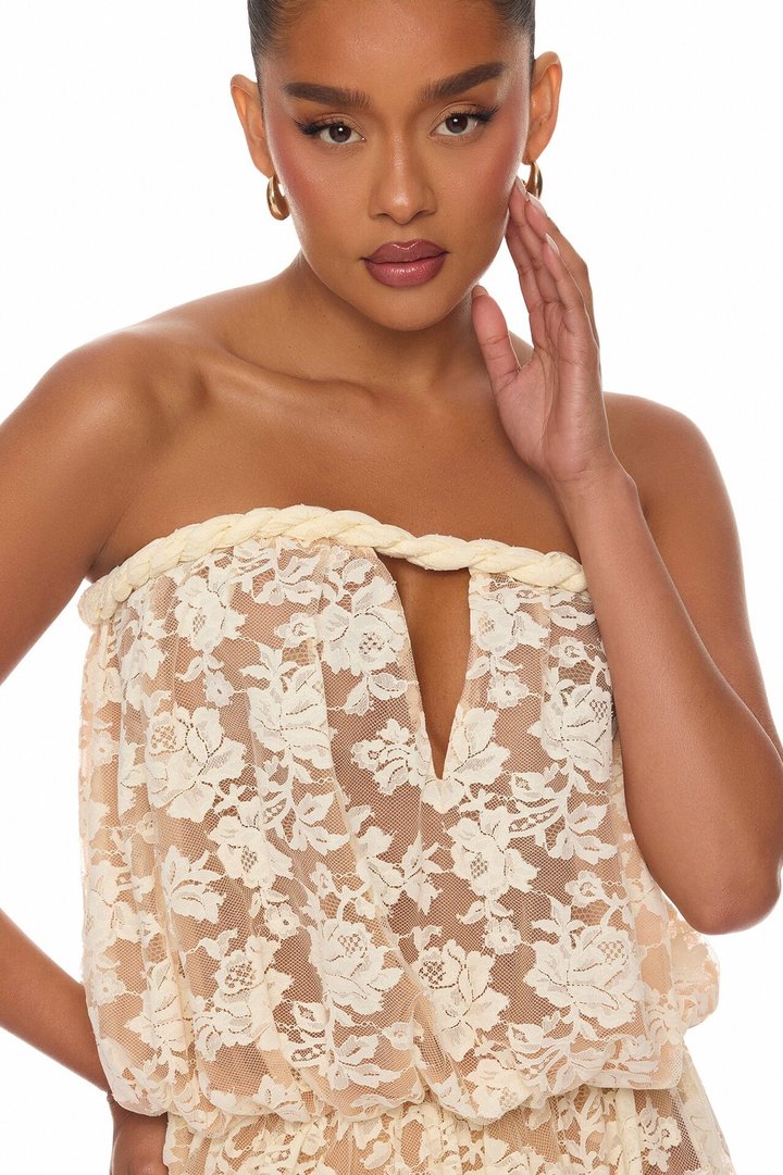 Faye Strapless Lace Maxi Dress - Cream