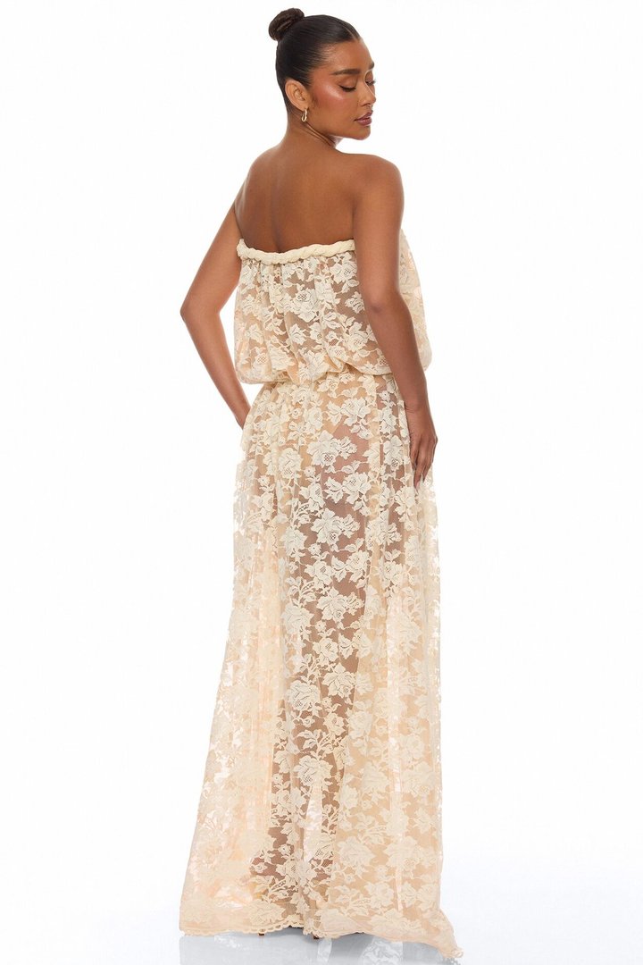 Faye Strapless Lace Maxi Dress - Cream
