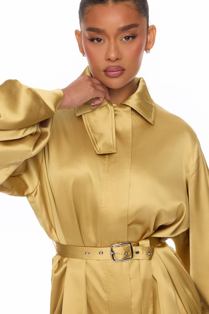 Izabel Balloon Sleeve Satin Romper - Gold