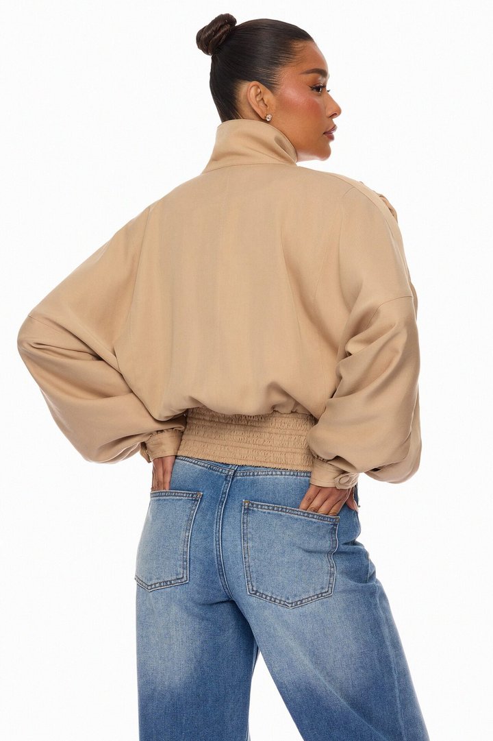 Noelia Woven Collared Jacket - Taupe