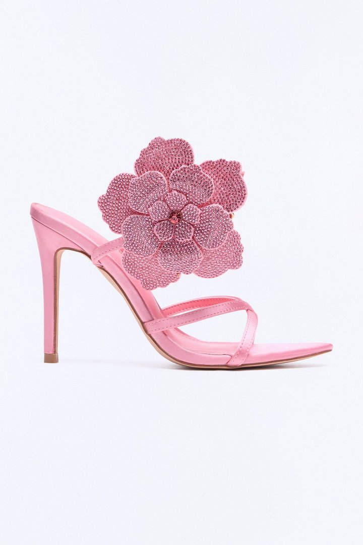 Ivara Rhinestone Flower Heels - Pink