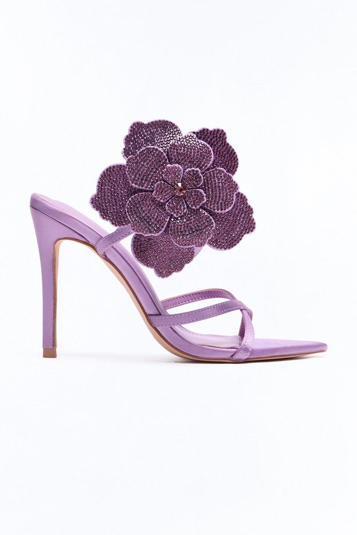 Ivara Rhinestone Flower Heels - Purple