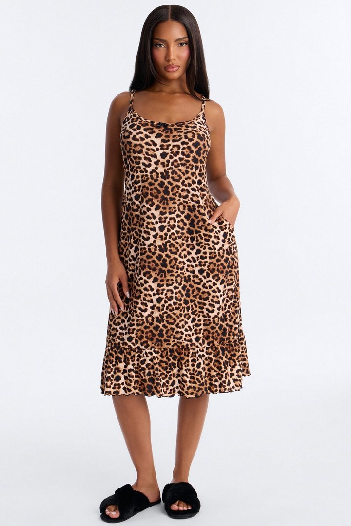 Wild Whisper Leopard Ruffle PJ Sleep Dress - Leopard