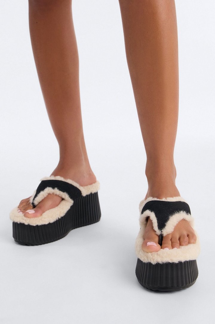 Kiana Faux Fur Wedges - Black
